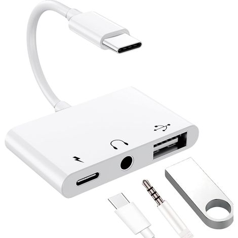 3-in-1 USB-C-auf-3,5-mm-Klinkenadapter mit 10-W-PD-Schnellladefunktion, USB-C-Klinkenadapter mit OTG-2.0-Anschluss, USB-C-auf-Aux-Audio-Kopfhörer-Splitter mit Ladefunktion für Samsung-, iPad- und USB- (1/5)
