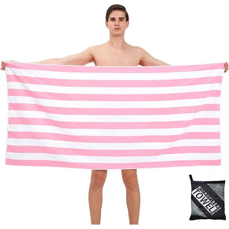 Grandes Serviette de Plage Microfibre avec Sac,160X90Cm Rayures Roses de Drap de Plage,Séchage Rapide,Anti-Sable,Douces et Super Absorbante,Portable Légère,pour Piscine Vacances Yoga Camping (1/5)