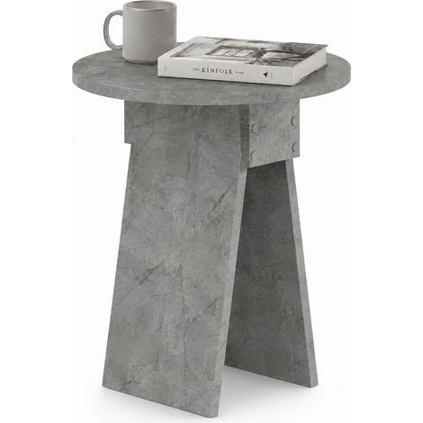 Tavolino Rotondo Cemento da Soggiorno Design Minimal Tavolo Comodino 42x23.5x50cm