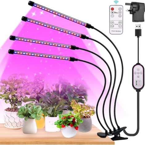 Grow Lights for Indoor Plants 80 LEDs 4 Arm Full Spectrum LED Grow Light with Timer, 6500K/3000K/660nm Grow Lamp for Seedlings and Succulents with Remote Controls, 10 Dimming Level