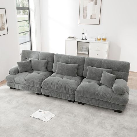 REDOM Canapé modulaire d'angle, assise profonde, accoudoirs rembourrés arrondis, chenille vintage gris