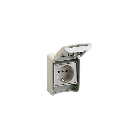 PratiKa - prise PK gris clair - 2P+T latérale 10/16 A CEE 7 - IP 55 - saillie - 81141