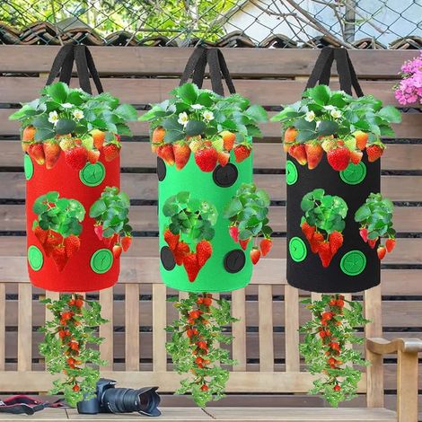 (vert) 1 sac de plantation suspendu pour fraisiers et tomates, pot de plantation vertical pour fraisiers (1/4)