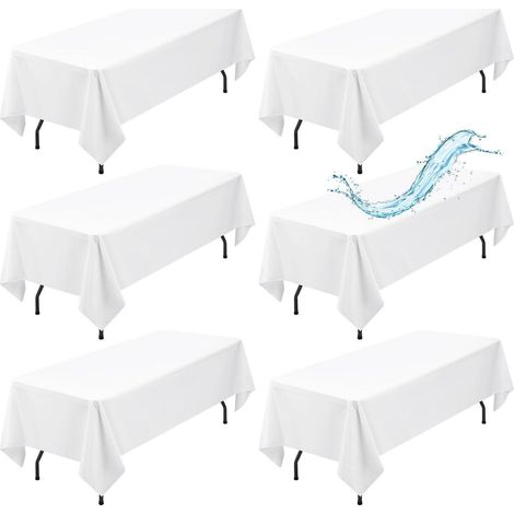 6er Pack Tischdecke Weiß 153x260 cm Wasserabweisend Polyester Rechteckig