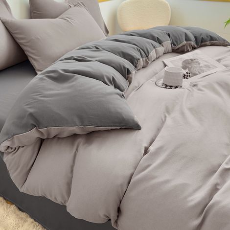 Parure de lit 3 pièces douce, gris bicolore — Housse de couette respirante et infroissable — Linge de lit pour décoration de chambre minimaliste