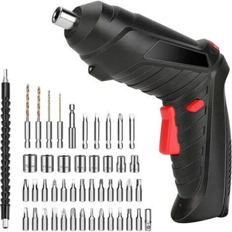 Tournevis électrique sans fil, rechargeable, perceuse électrique rotative pour travaux de bricolage à la maison, noir (1/5)