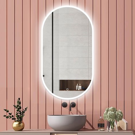 Aica Miroir de salle de bain Ovale LED 60x80cm, Dimmable + Mémoire + Anti-Buée, CE IP44