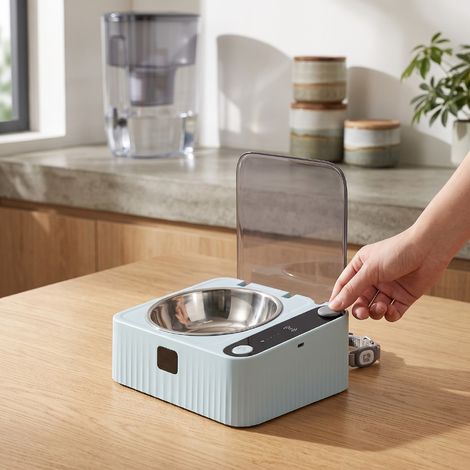 Bol automatique de nourriture pour animaux de compagnie, avec couvercle à capteur intelligent, mangeoire pour chien à ouverture en acier inoxydable (1/5)
