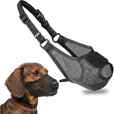 Muselière respirante pour petits chiens, avec design en maille, réglable, protection efficace contre les morsures et les aboiements, noir (S) (1/5)