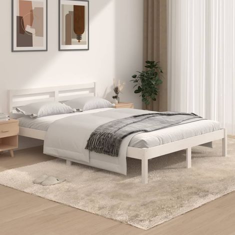 Bed Frame without Mattress 135x190cm White Double vidaXL (1/5)