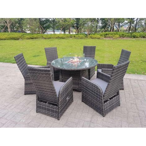 Rattan Outdoor Garden Furniture Gas Fire Pit Dining Table Gas Heater Burner Reclining Table And Chair Sets 6 Seater Plus Round Table