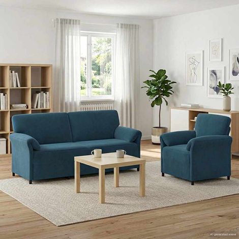 vidaXL Juego de Sofá 2 uds. Azul Terciopelo (1/5)