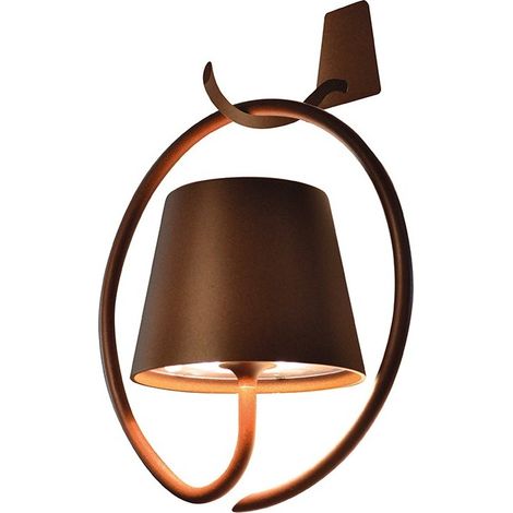 Lampada a led da Parete con Gancio Poldina Corten ricaricabile e dimmerabile con batteria fino a 12 ore