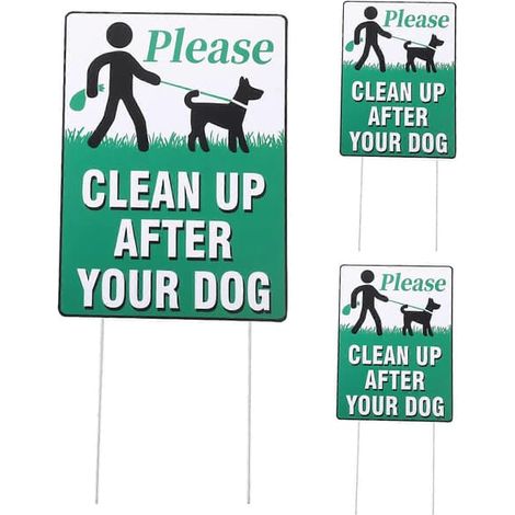 Lot de 3 panneaux « Ramassez les déjections de votre chien » – Panneaux d’avertissement pour le jardin – Interdiction de laisser son chien faire ses besoins sur la pelouse (1/4)