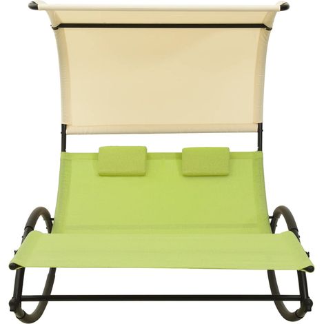 Maison Exclusive - Lettino Prendisole Doppio Tetto in Textilene Verde e Crema