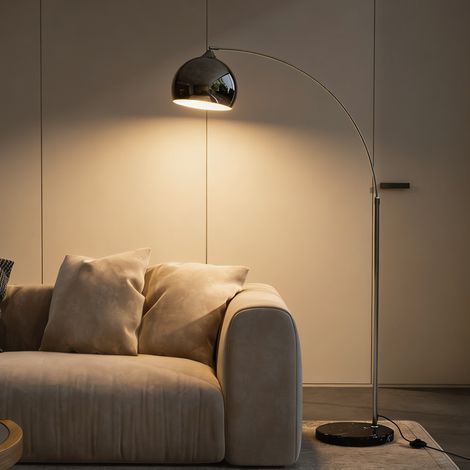 Lampadaire arqué vintage avec tige réglable, interrupteur au pied, douille E27, argenté (1/5)