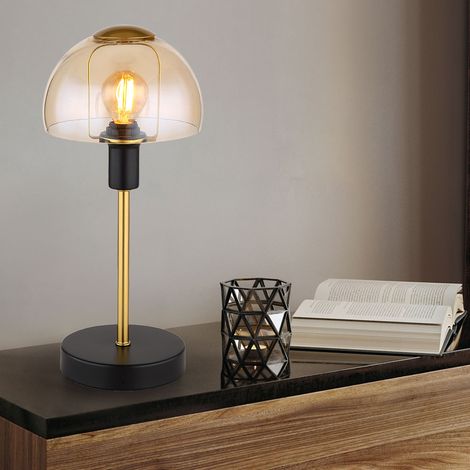 Tischleuchte Nachttischlampe schwarz gold Wohnzimmerlampe Tischlampe Glas amber Touchfunktion, 1x E14, DxH 15 x 32 cm