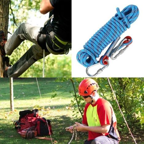 Cuerda de escalada, Cuerda estática de 10 m de longitud, Cuerda de seguridad para trabajos en altura resistente a la abrasión, Con 2 mosquetones (1/5)