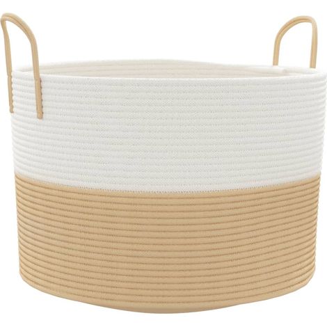 Panier de rangement beige et blanc Ø51x33 cm coton CFW496913 (1/5)