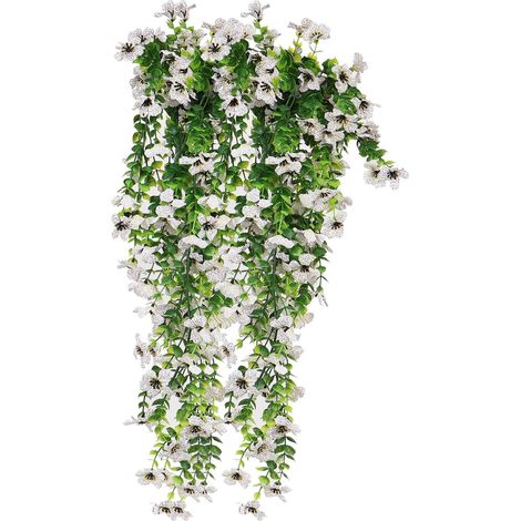2Pcs Artificial Hanging Flowers, UV-Resistant Fake Hanging Plants Flower Bouquet for Wall Home Room Garden Yard Patio Wedding Indoor Outdoor Decoration