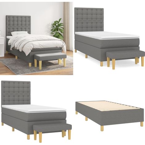 Sommier à lattes de lit avec matelas Gris foncé 80x200 cm Tissu - Lit Plateforme - Lit Double - Literie - Matelas À Ressorts Ensachés - Têtière Ajustable - Home & Living (1/5)