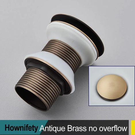 (antique no overflow)Brushed Gold Pop Up Drain Bathroom Sink Plug Drainer Faucet Wash Accessories (1/4)