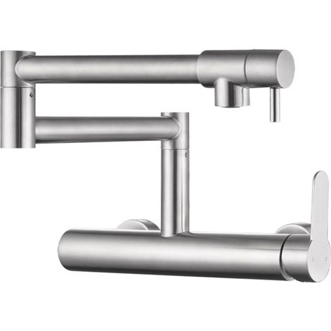 Grifo de cocina plegable de pared, acero inoxidable 304, doble orificio, rotación de 360°, doble control. (1/5)