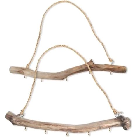 Set di 2 rami decorativi in legno naturale galleggiante con 5 ganci, decorazione da parete in stile fattoria, organizer per gioielli (1/4)