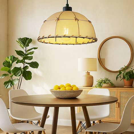 LED Hängeleuchte Textil beige Pendelleuchte Dekornähte aus Hanfseil Esszimmerleuchte schwarz, Metall, 6W 806Lm warmweiß, DxH 30x120 cm