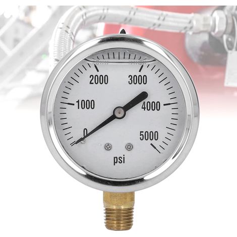 Hochdruck-Hydraulikmanometer, gefüllt mit flüssigem Glycerin (5000 psi), 2,5-Zoll-Zifferblatt, 1/4-NPT-Gewindeanschluss, Edelstahl, für Luft-, Wasser- und Öldruckprüfung. (1/5)