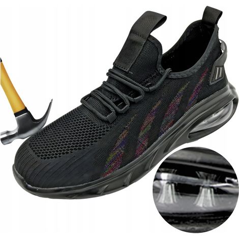 Herren-Arbeitsschuhe, niedrige Sneaker, schwarz, atmungsaktiv mit Zehenschutzkappe, BHP AIR