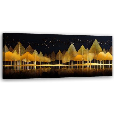 Tableau déco Forêt dorée abstraite Nature 90x30 (1/5)