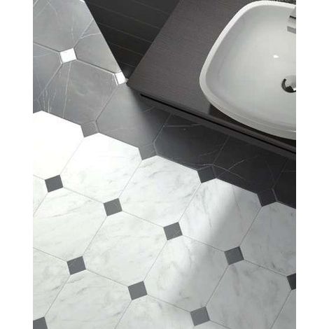 Aelle - Carrelage sol / mur octogonal effet marbre blanc 20x20 cm OCTAGON MARMOL BLANCO - Vendu par boîte de 1 m² (1/4)