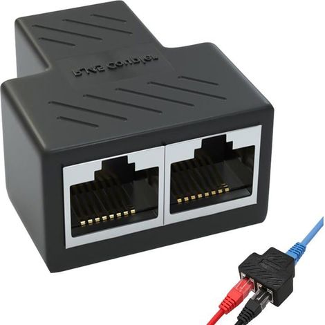 Répartiteur RJ45 Lot de 2 ABS et plaqué or Répartiteur Ethernet 1 vers 2 ports Pour Cat5 vers Cat7 (1/5)