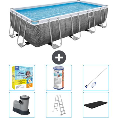 Piscine Rectangulaire Bestway Power Steel - Impression Rotin - 549 x 274 x 122 - Comprend des Accessoires CB36 (1/4)