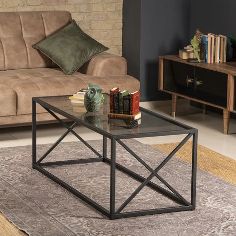 Table basse geises verre et métal 120 cm (noir) (1/5)