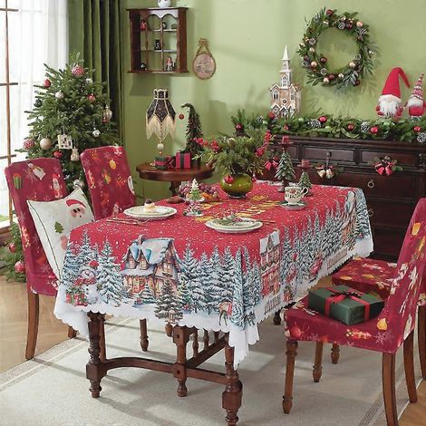 Nappe de Noël rectangulaire en polyester imperméable, imprimée numériquement, 6150 x 180 cm, 400 g/m², idéale pour les fêtes et les réunions de famille. (1/5)