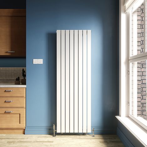 ELEGANT White Vertical Radiator 1800x608mm Single Flat Panel Radiator Designer Heater with Angled Radiator Valves (1/5)