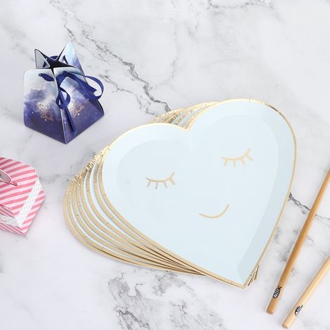 Lot de 8 assiettes en carton jetables bleues de 23 cm (9 pouces) en forme de gâteau, idéales pour les fêtes, les barbecues et les pique-niques. (1/5)