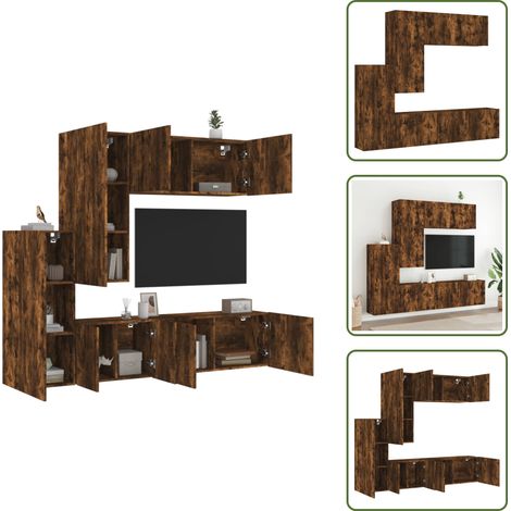 The Living Store 5-tlg. Wohnwand Räuchereiche Holzwerkstoff - TV-Schrank (1/5)