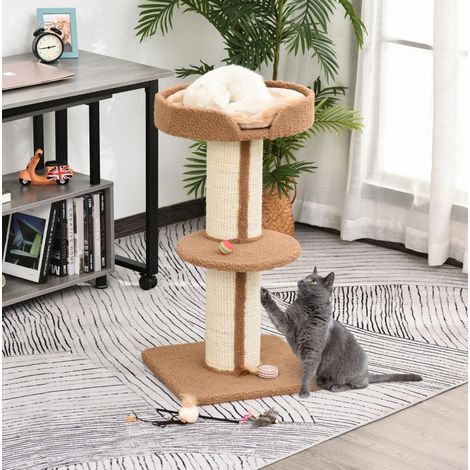 Árbol para gatos de 91 cm con postes de sisal, plataforma y cojín, marrón claro DESVIAE (1/5)