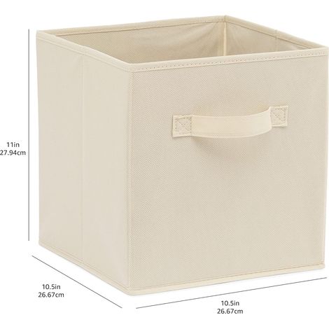 Ensemble de 6 cubes de rangement pliables en tissu avec poignées, 26,6 x 26,6 x 27,9 cm, beige uni (1/3)