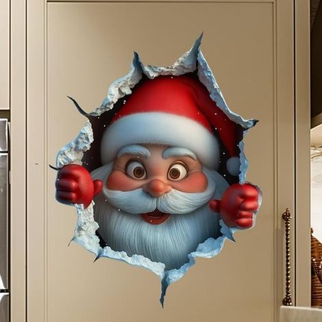 Stickers muraux de Noël créatifs, grands stickers muraux 3D Père Noël, stickers de porte, décorations murales de Noël amovibles pour les fêtes d'hiver, décorations pour fenêtres et réfrigérateurs, 302 (1/5)