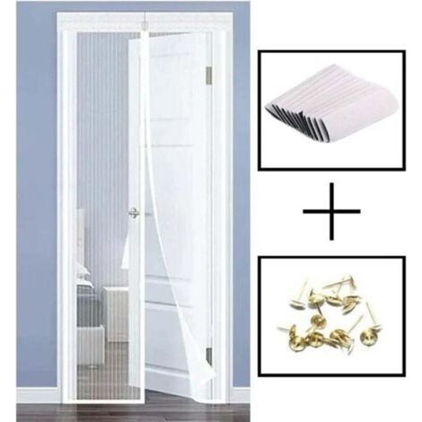 Porte moustiquaire magnétique, dentelle rayée, 80x210cm (blanc) (1/5)