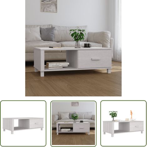 The Living Store Table basse HAMAR Blanc 100x55x35 cm Bois massif de pin - Table Basse Blanche - Meuble TV - Table D'appoint - Table En Bois - Mobilier Salon (1/5)