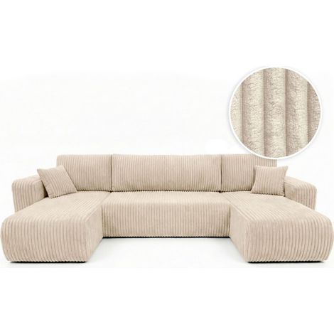 Canapé panoramique convertible 6p ALYA velours cotelé épais Beige