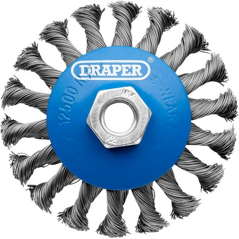 Draper 08062 Steel Bevelled Twist-Knot Wire Wheel Brush, 100mm, M14 (1/2)