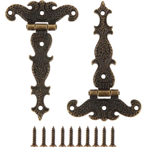 DRELD Lot de 2 grandes charnières décoratives vintage en laiton plaqué pour portes de placard, boîtes à bijoux et meubles en bois, 113 x 69 mm (1/5)