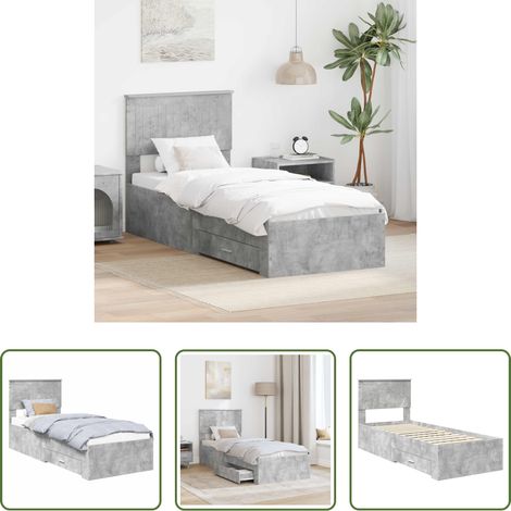 vidaXL Rangement chambre - Cadre de lit Gris Béton et Argent 70 x 190 cm Bois d'ingénierie (1/5)