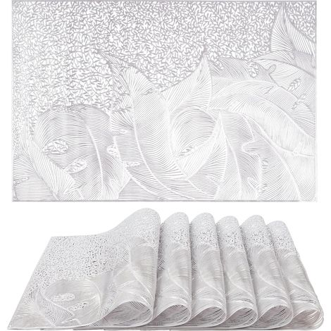 Set de Table en PVC 6 pièces argenté avec Motif de Feuilles, 45x30cm, idéal pour protéger Votre Table des Rayures et des Taches'4530cm Argent'Argent'4530cm (1/5)